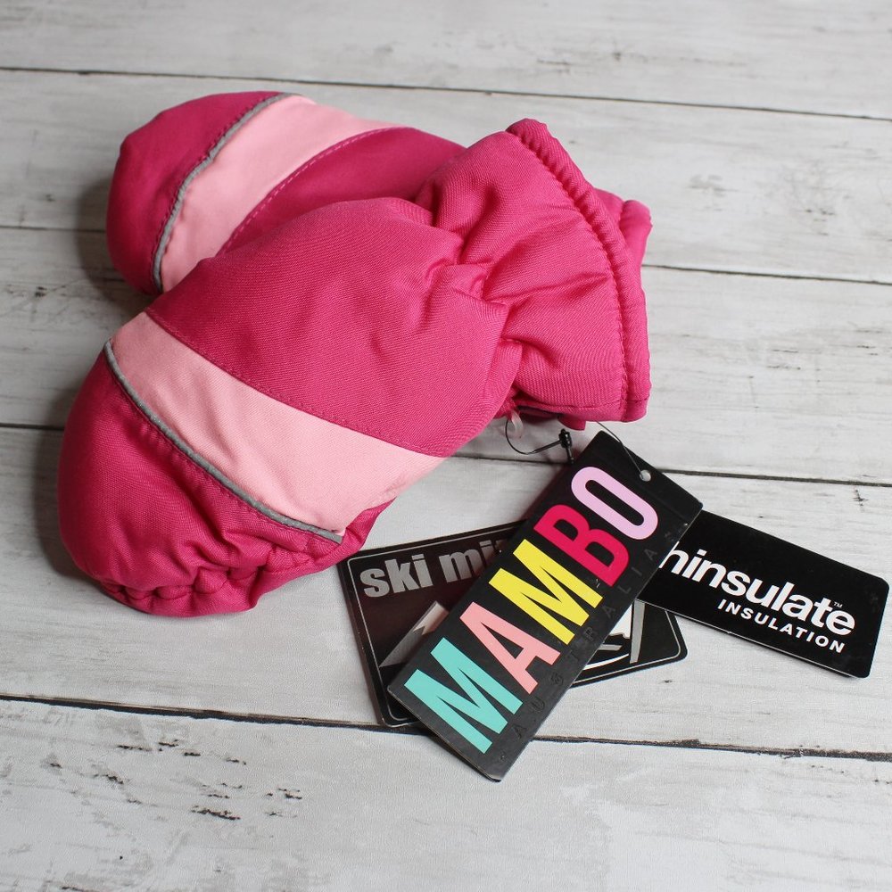 Mambo Girl Winter Ski Mittens Youth Size 4-6X Pink Black Fleece Lined